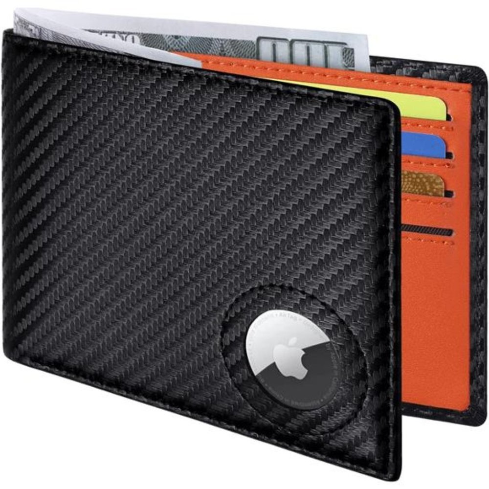 Slim Leather Wallet  Airtag ,Large Bifold Wallet RFID Blocking  for Men